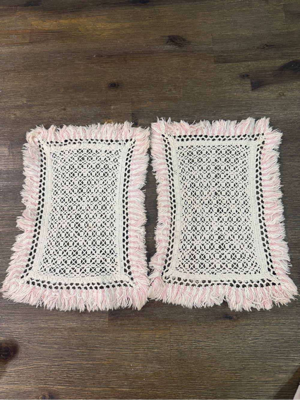 Handmade Cream and Pink Crochet Doilies - Set of 2
